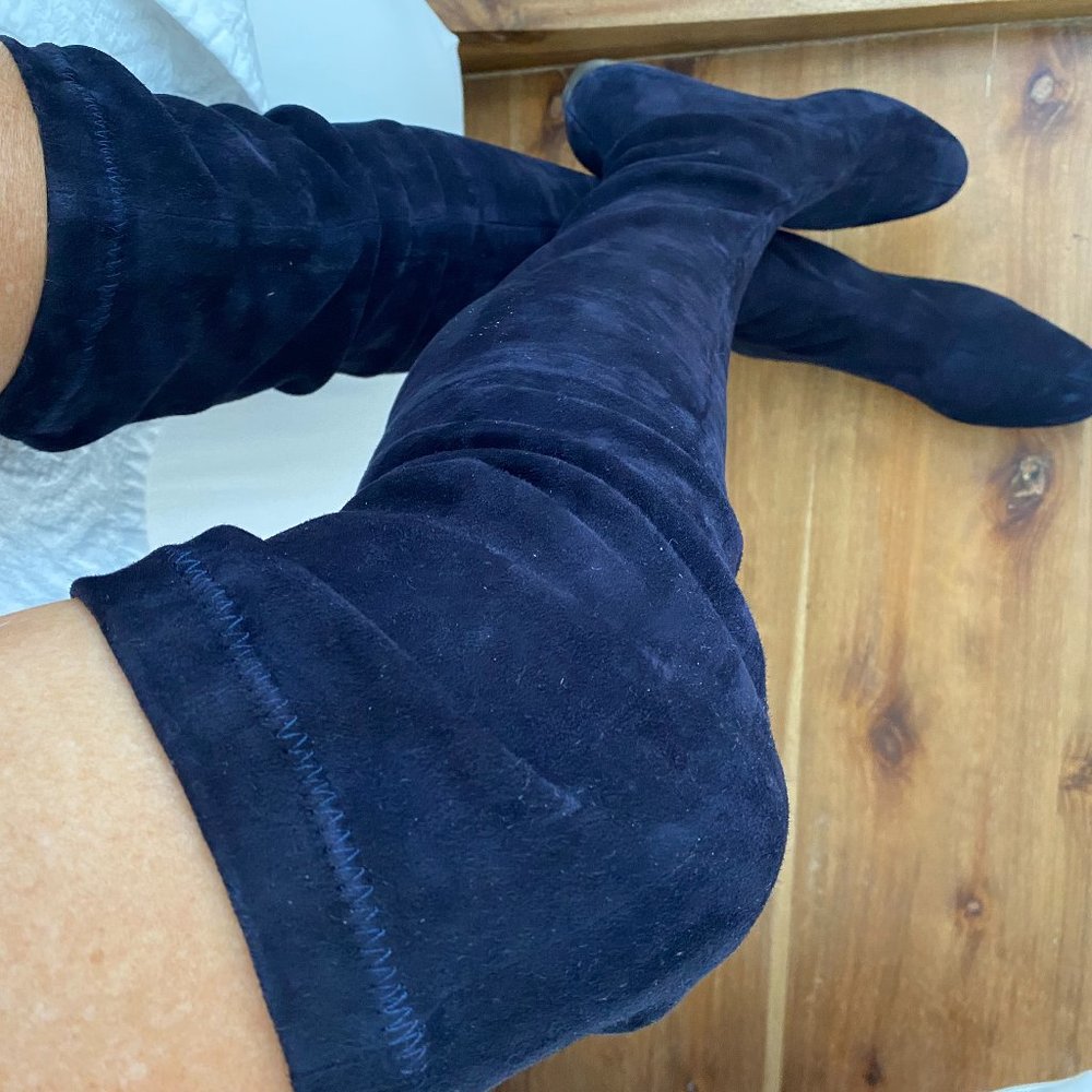 Sexy Navy Blue Thigh High Suede Boots